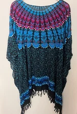 NWT Maui Enchantress Boutique Rayon Sequin Fringe Tunic Top Women One Size Blue