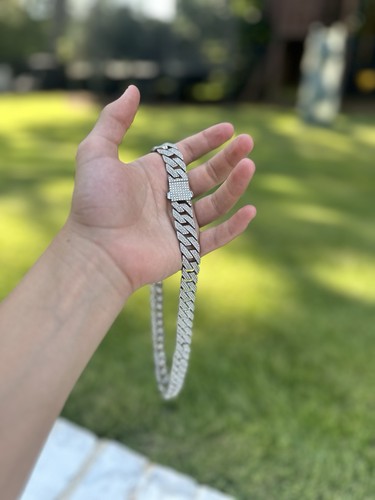 Cuban Link Chain Mens Iced Out Miami Necklace Silver Bling Diamond 20in 