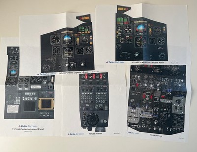 Delta 737-200 Cockpit Posters Overhead Panels Layouts Set Of 5