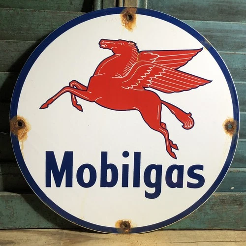 VINTAGE MOBILGAS GASOLINE MOTOR OIL PORCELAIN ENAMEL GAS PUMP ADVERTISE SIGN