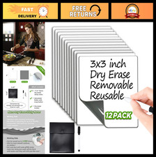 Reusable Dry Erase Sticky Notes 3"x3" - 12 Pack, Eco-Friendly Whiteboard Sticker