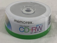 25- MEMOREX CD-RW Blank Discs 12x Speed 700MB 80 min High Speed