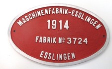 Fabrikschild Maschinenfabrik Esslingen Guss Reprint ca 128 x 200 mm (2378L)