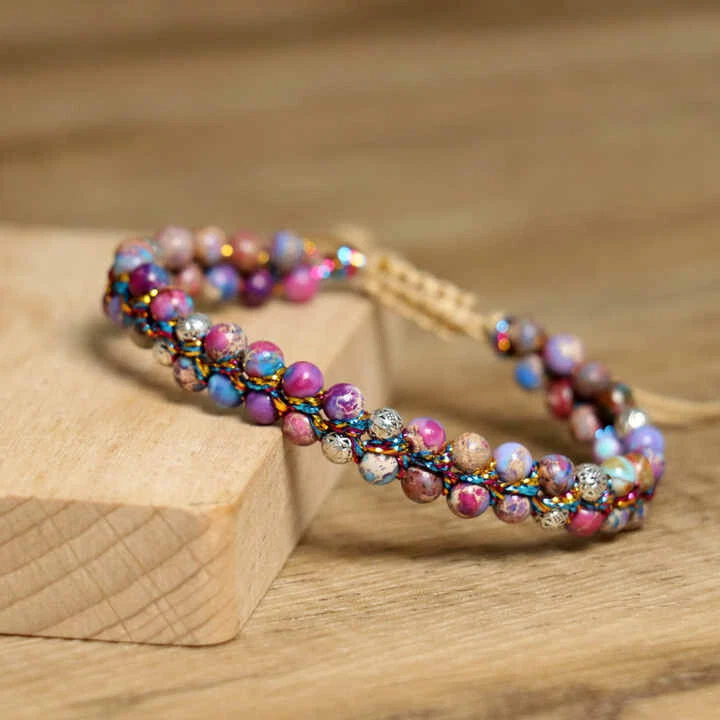 Jasper Imperial Bracelet Gemstone Handmade BeadJewellery Adjustable silver blue — 第 4/4 张图片