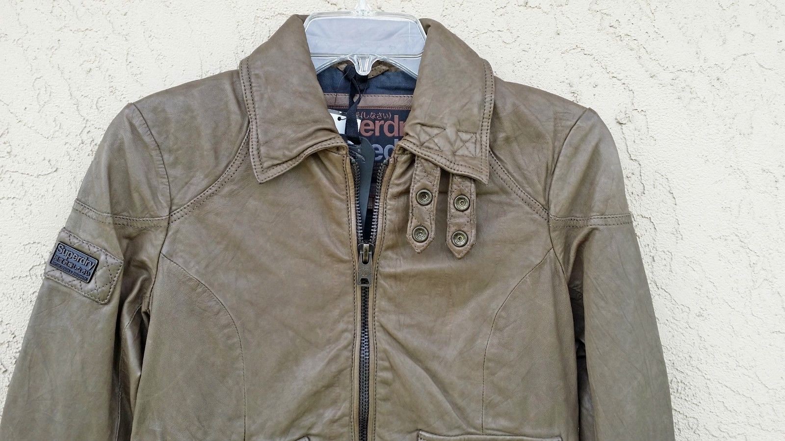 Superdry Warbird Leather Jacket Green DISTRESSED Small NWT/$600 image 2