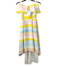 ASOS Bright Stripe deep fold debutante dress Sz 6 High Low Pastel Color
