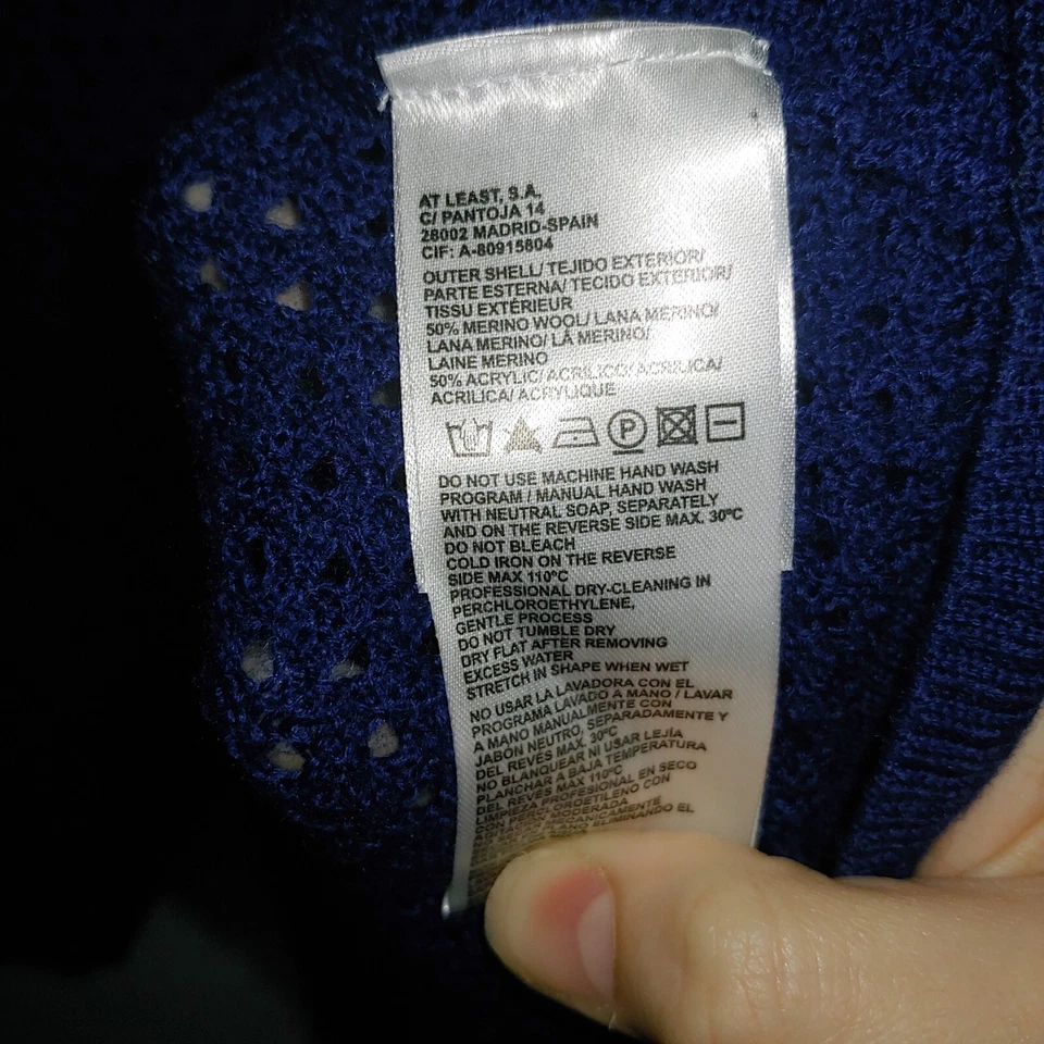 Hoss Intropia Royal Blue Button Back Merino Wool Blend Open Knit Sweater Size XL - Image 4 of 4