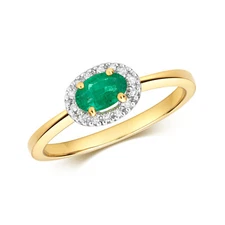 9ct Yellow Gold  Emerald and Diamond Oval Cluster Ring,  Ring Sizes J to Q (911)