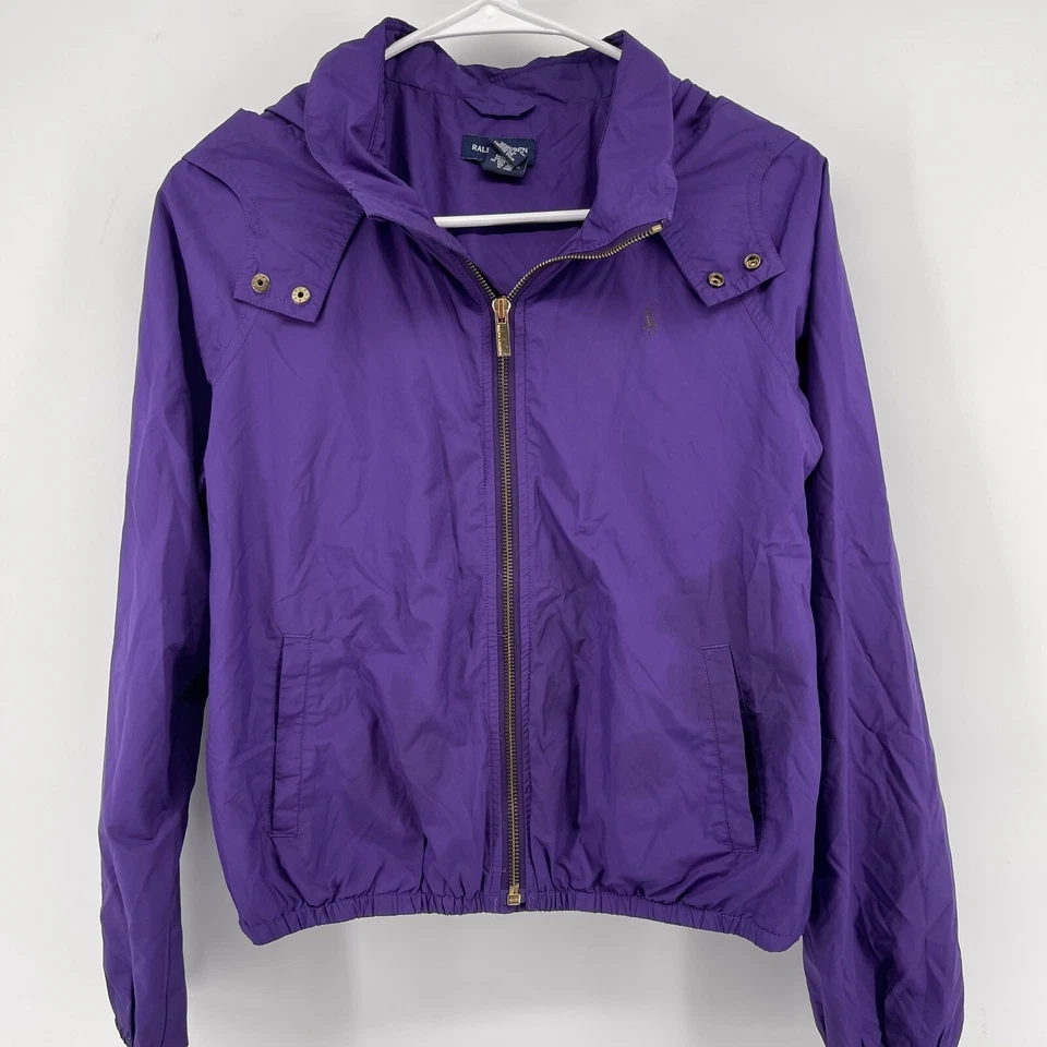 Chaqueta cortavientos Ralph Lauren niños púrpura ligera con capucha cremallera completa XL Foto 2 de 4