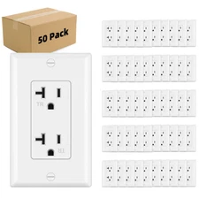 Outlet Socket, Decora Duplex Receptacle, 20 Amp 125 Volt Tamper Resistant 50pack