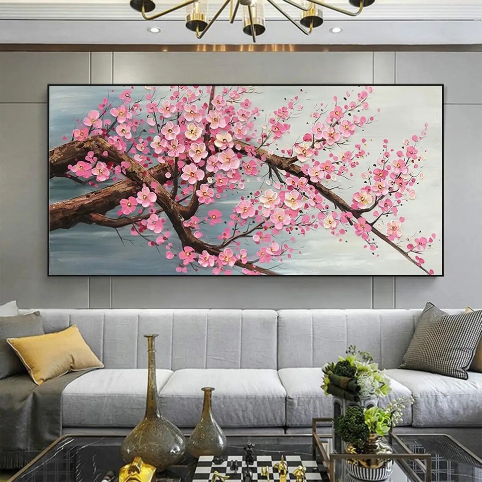 Pink Cherry Blossom Canvas Wall Art Paintings Textured Palette Knife ...