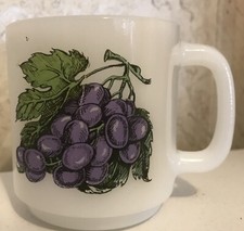 Glasbake Grapes Milk Glass Coffee Tea Mug Cup Fruit VINTAGE