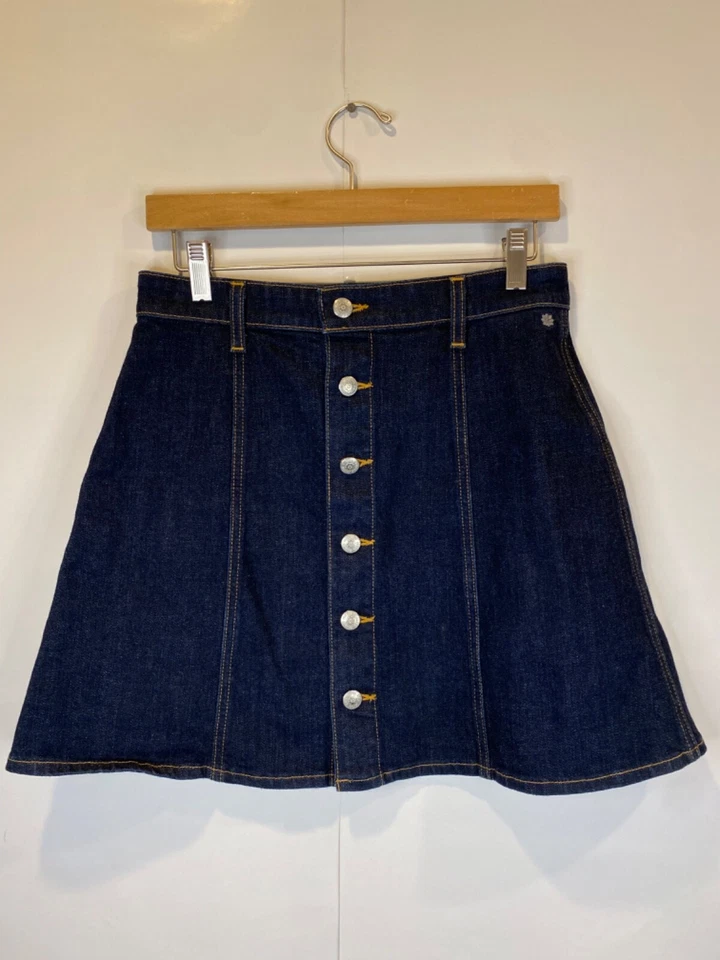 Alexa Chung para AG Talla 29 Lavado Oscuro Katy Línea A Denim Mini Falda Botones Usada en Excelente Condición Foto 2 de 4