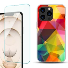 For iPhone 13 Pro Slim Gel Case , w/ Tempered Glass - Polygon