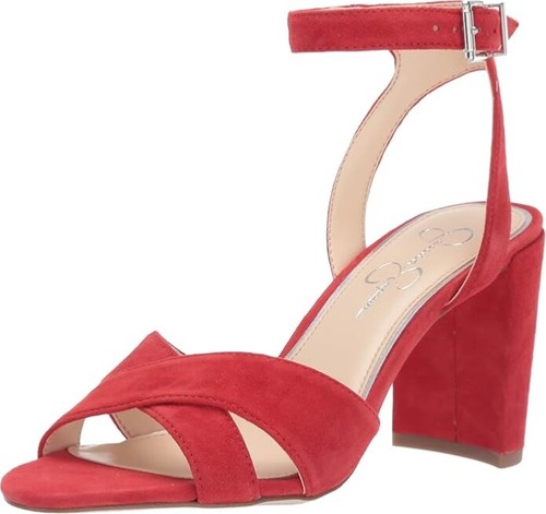 Jessica Simpson Women's Niara Criss-Cross Red Suede Leather Heel Sandals 9.5M