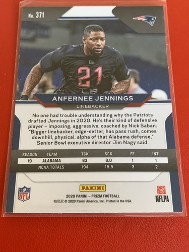 2020 Panini Prizm #371 Anfernee Jennings Rookie Card - Picture 2 of 2