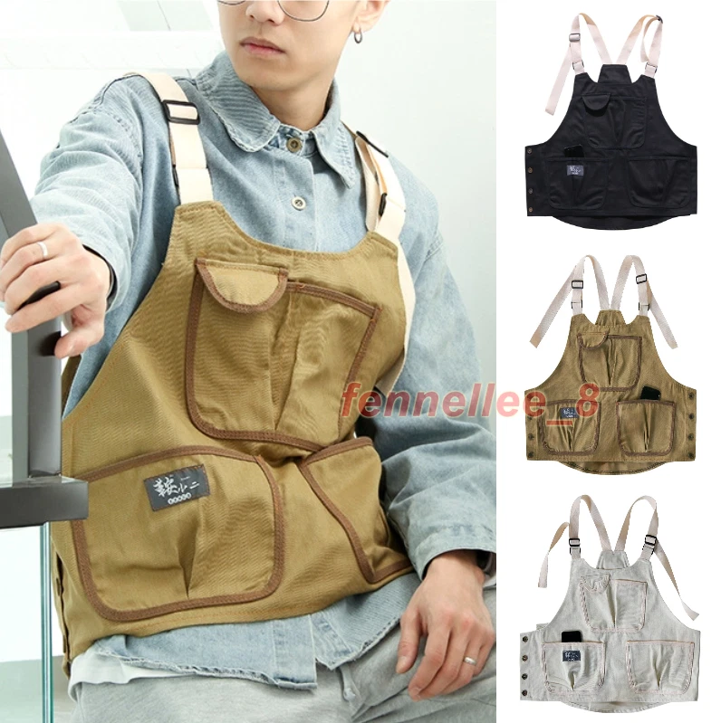 Unisex Apron Worker Multi-pockets Vest Waistcoat Barista Waiter Painter Overall - Image 2 of 4