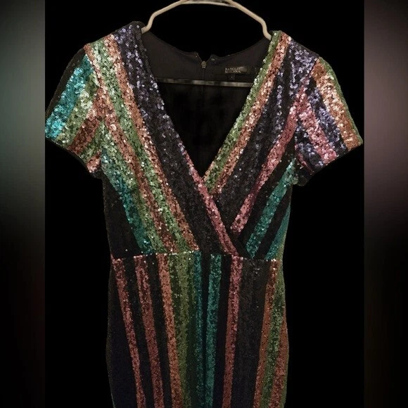 Badgley Mischka Multicolor Sequin Striped Dress Size 4 - Image 4 of 4