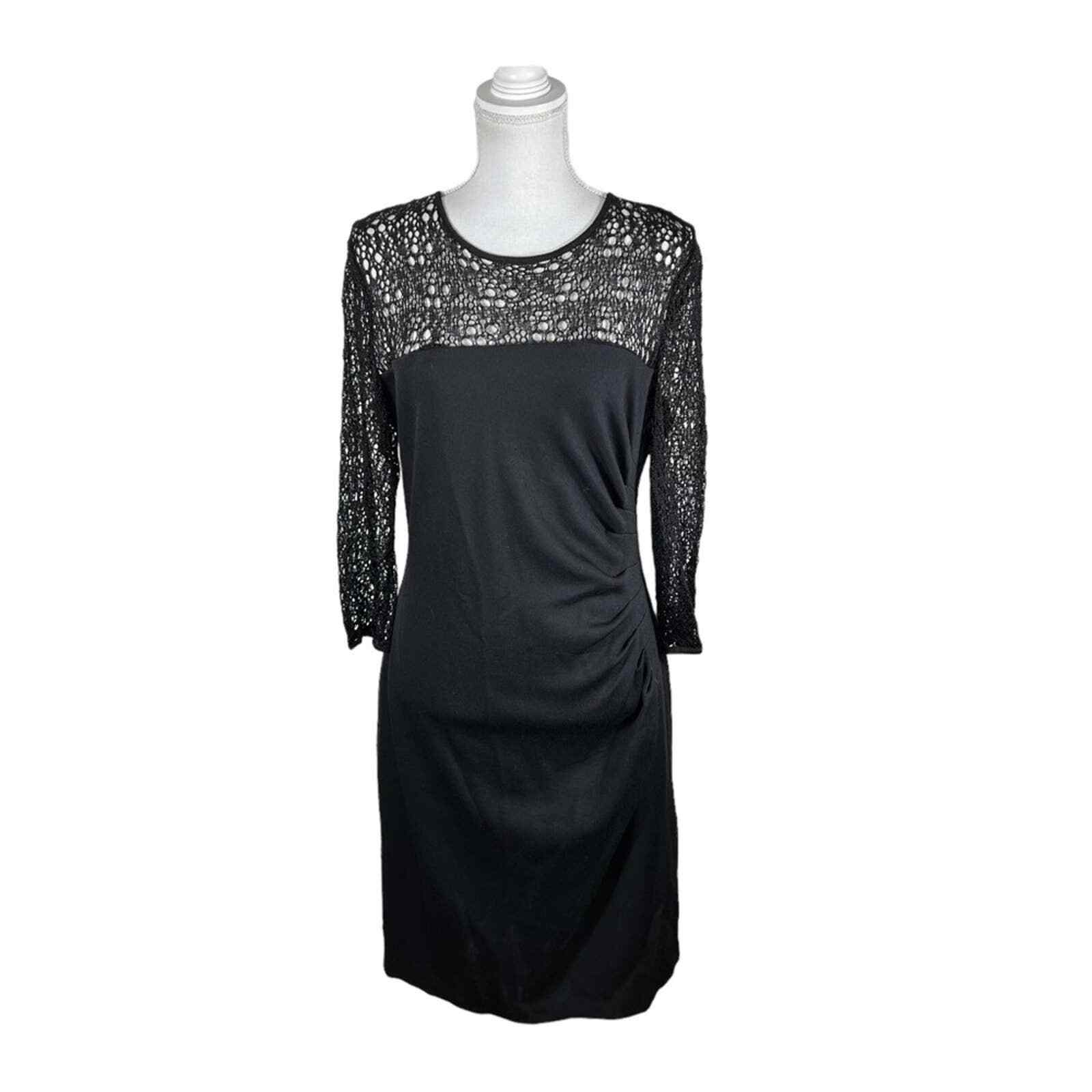 St John Black Side Ruched Lace Dress - image 1