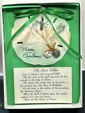 NOS HAND MADE MERRY CHRISTMAS SAND DOLLAR SHELL ORNAMENT IN BOX FROM FLORIDA