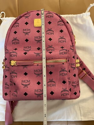 MCM Pink Leather Backpack with Gold and Black Studs with detachable clutch MCM Munchen Pink Canvas Leather Visetos Monogram Studded  main image 3