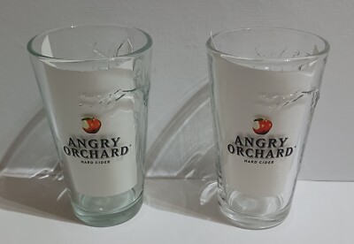 ANGRY ORCHARD- ''Hard Cider'' Pint Embossed Thick Glasses 16oz NICE Lot of 2