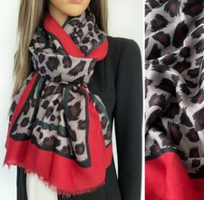 Red Grey Ladies Leopard Print Scarf Shawl Wrap Animal Scarf Long Large Rainbow