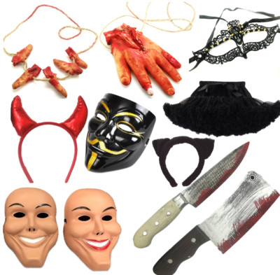 PICK & CHOOSE HALLOWEEN ARTIKEL MESSER METZGER TEUFEL REINIGEN MASKE HÖRNER KATZE SET POSTEN