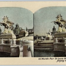 1904 St Louis World's Fair "Among the Great Statues" Litho Photo Stereo Card V20