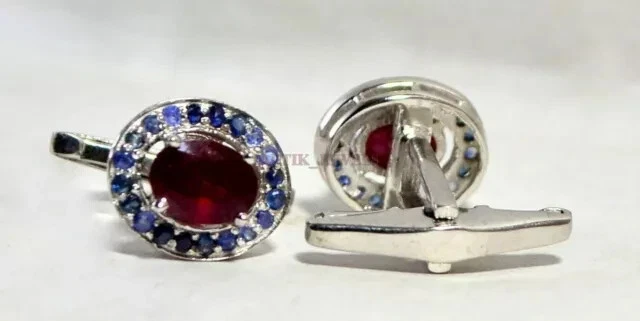 2cts Mens Lab Created Pink Ruby Sapphire 14K White Gold Plated Silver Cufflink  - Image 2 of 3