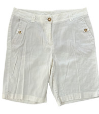 J. Jill Linen Stretch Size 10 White Linen Blend Bermuda Shorts Sheer 9.5" Inseam