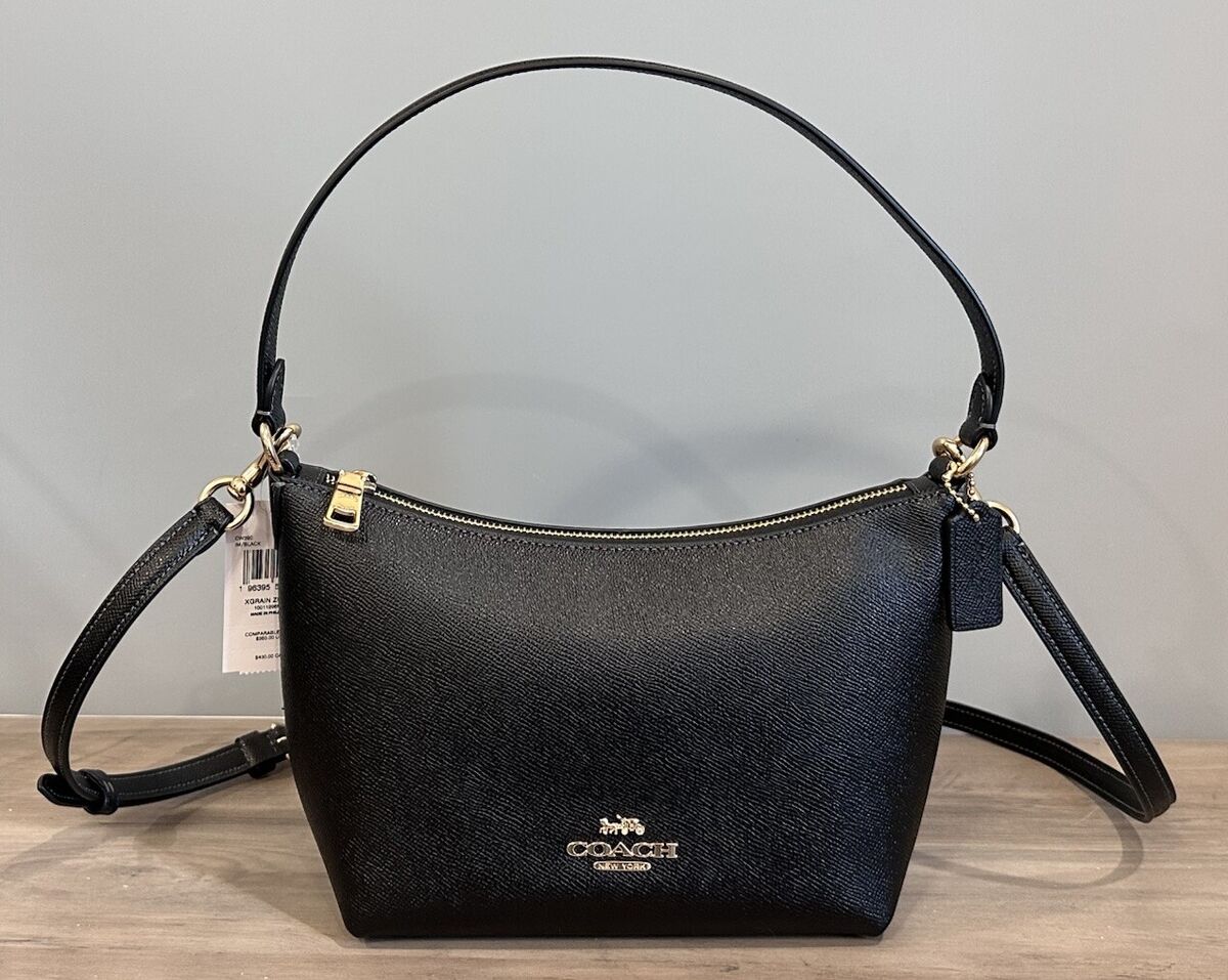 COACH CW390 Zip Top Shoulder Bag In Black Crossgrain Leather COACH CW390 Zip Top Shoulder Bag In Black Crossgrain Leather