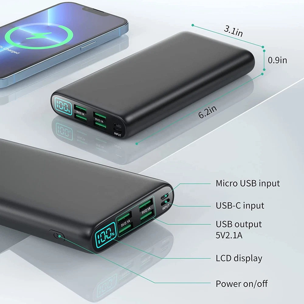 Power Bank 30000mAh Backup Battery 4 USB Cell Phone Smartphone Portable Charger