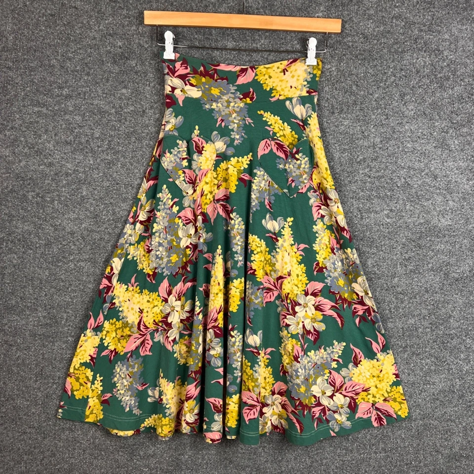 Falda midi Effies Heart Floral Línea A para mujer talla M verde amarillo rosa bolsillos Foto 2 de 4