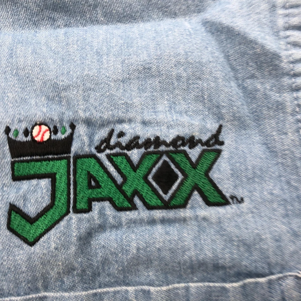 Camisa De Colección Diamond Jaxx Para Mujer Denim Mediana Azul Claro MILB Botón de Béisbol Foto 4 de 4