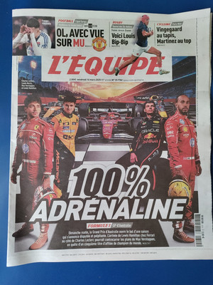 FORMEL 1 2025 / JOURNAL L'EQUIPE 14.3.2025 ''100% Adrenalin'' LYON /MARTINEZ