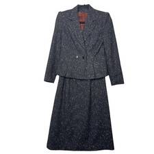 Vintage 70s Tweed Skirt Suit Laurice Size XS Wool Blend Pleated Peplum