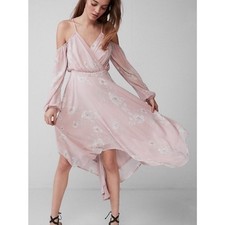 Express Floral Cold Shoulder Surplice Dress Pink Sz 8 Whimsical Fairy Balletcore