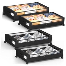 Under Bed Storage with Wheels, Square Under Bed Storage Containers 4 Pack Black