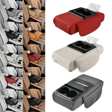 Car Armrest Cover Center Console Cushion Pad Mat with Tissue Storage Cup Holder