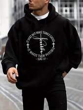  Loose Trendy Pullover For Autumn ''Faith'' Print Hoodies For Men, Graphic Hood
