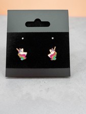 18kt gold plated Enamel Unicorn Stud Earrings for Kids Fairytale Fantasy Theme