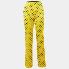 Moschino Couture Yellow Polka Dot Cotton Straight Fit Trousers M