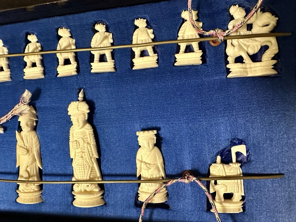 Vintage Chinese Chess Set with Handcarved Pieces - Image 3 of 4