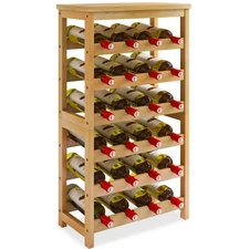 24 Bottles Floor Wine Rack with Tabletop, 6 Tier Bamboo Wine Display Storage ...