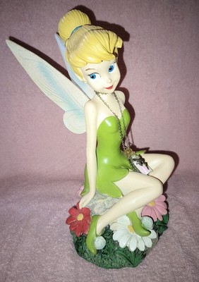 Vintage Disney Tinkerbell Pixie Dust Garden Statue Figurine & Wearable Necklace