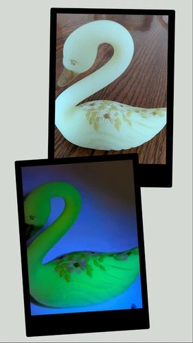 Fenton Swan Custard Hand Painted Uranium Goose