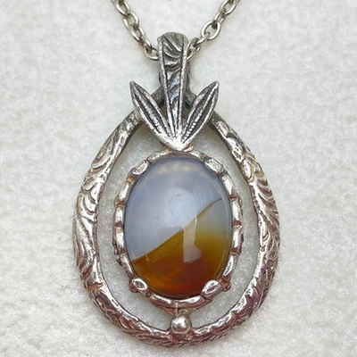 Vintage Agate Pendant Necklace “Miracle” Silver Tone - Image 1 of 4