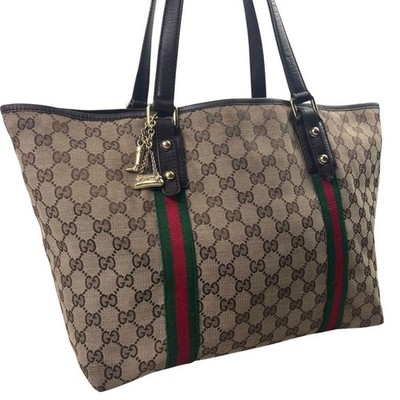 GUCCI GG Canvas Leather Tote Bag Brown Large Capacity A4 Storage Authentic