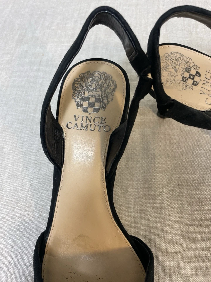Zapatos de salón Vince Camuto negros de gamuza punta con cordones tacones de gatito de cuero talla 7,5 Foto 2 de 4